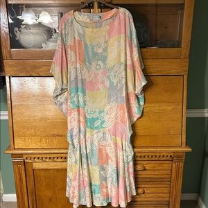 Argenti Plus Silk Pastel Jacquard Floral Drop Waist Maxi Dress Kimono Kaftan 14
